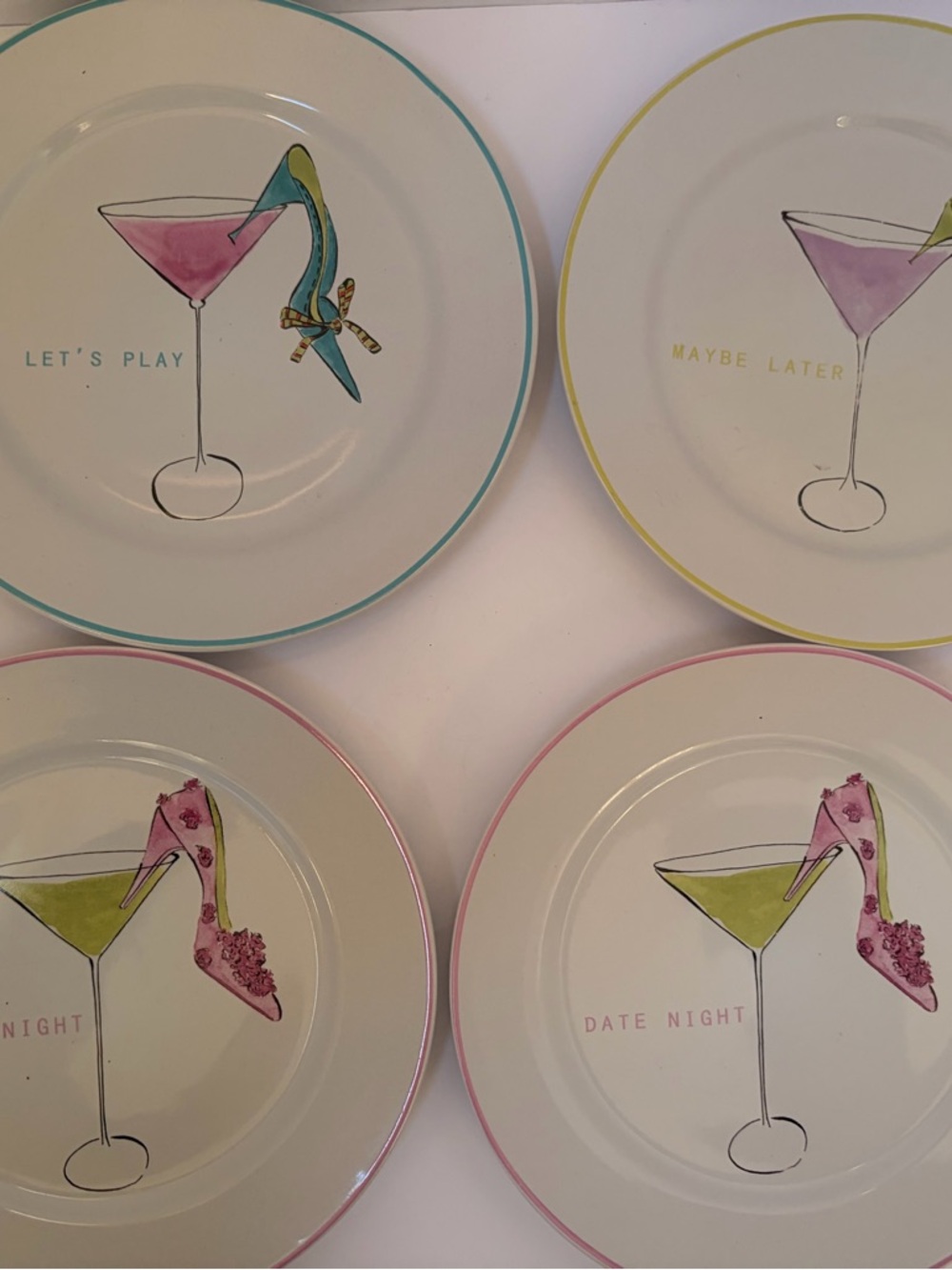 Roseanna Cocktail & Shoe Dessert Plates - Pink, Green, Purple, Yellow
